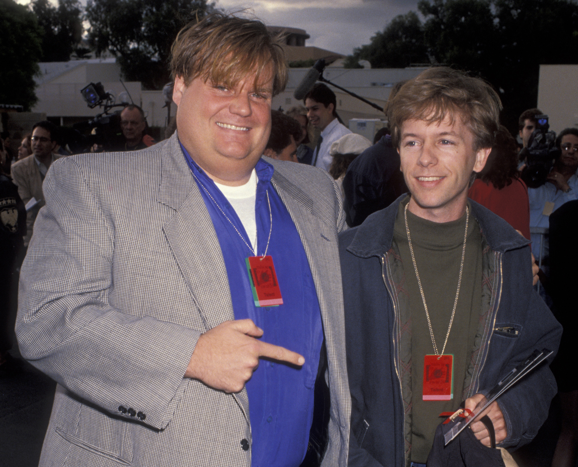 A vintage shot of Chris Farley and David Spade