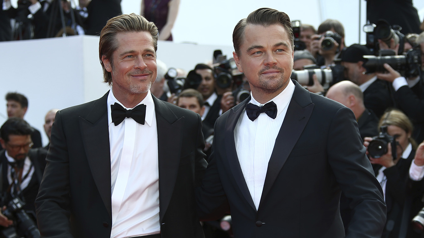 Actors Leonardo DiCaprio and Brad Pitt pose for photographers upon arrival at the premiere of the film 'Once Upon a Time in Hollywood' at the 72nd international film festival, Cannes, southern France, Tuesday, May 21, 2019. (Photo by Joel C Ryan/Invision/AP) Actors Leonardo DiCaprio and Brad Pitt pose for photographers