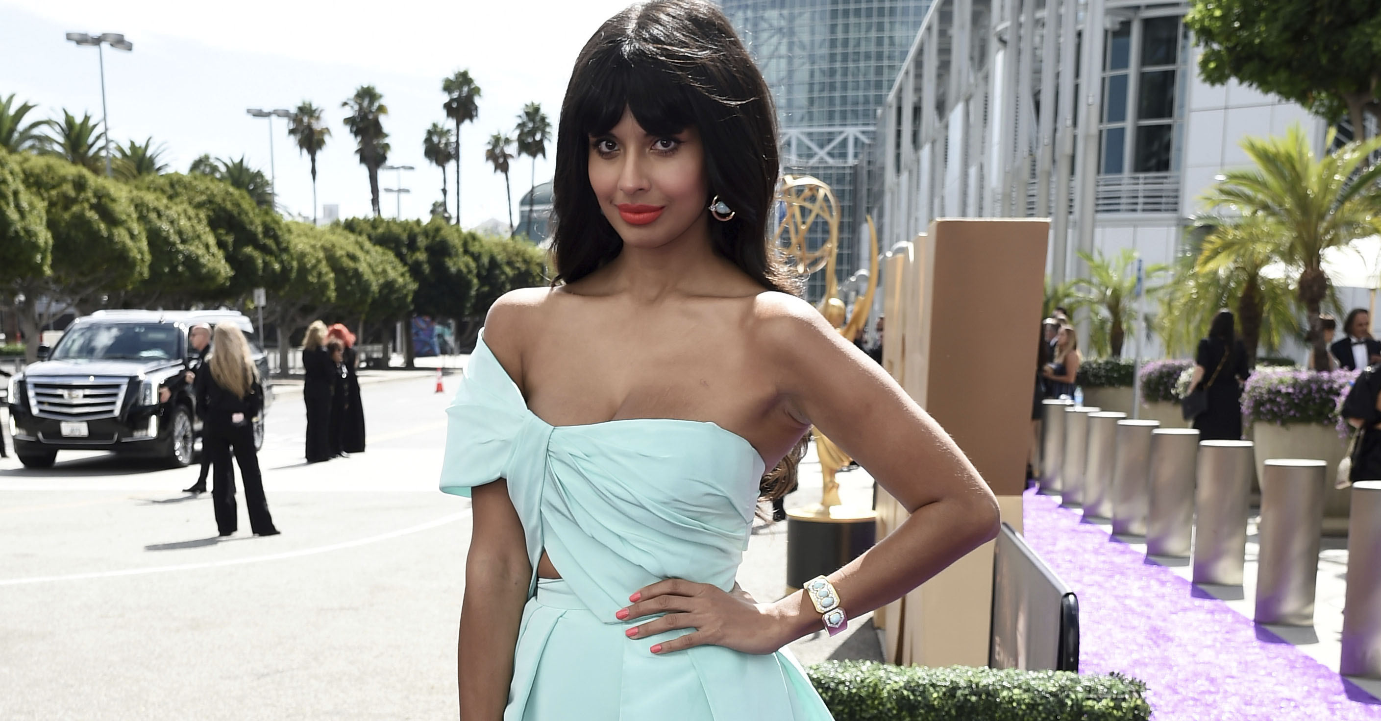 EXCLUSIVE - Jameela Jamil arrives at the 71st Primetime Emmy Awards on Sunday, Sept. 22, 2019, at the Microsoft Theater in Los Angeles. (Photo by Dan Steinberg/Invision for the Television Academy/AP Images)