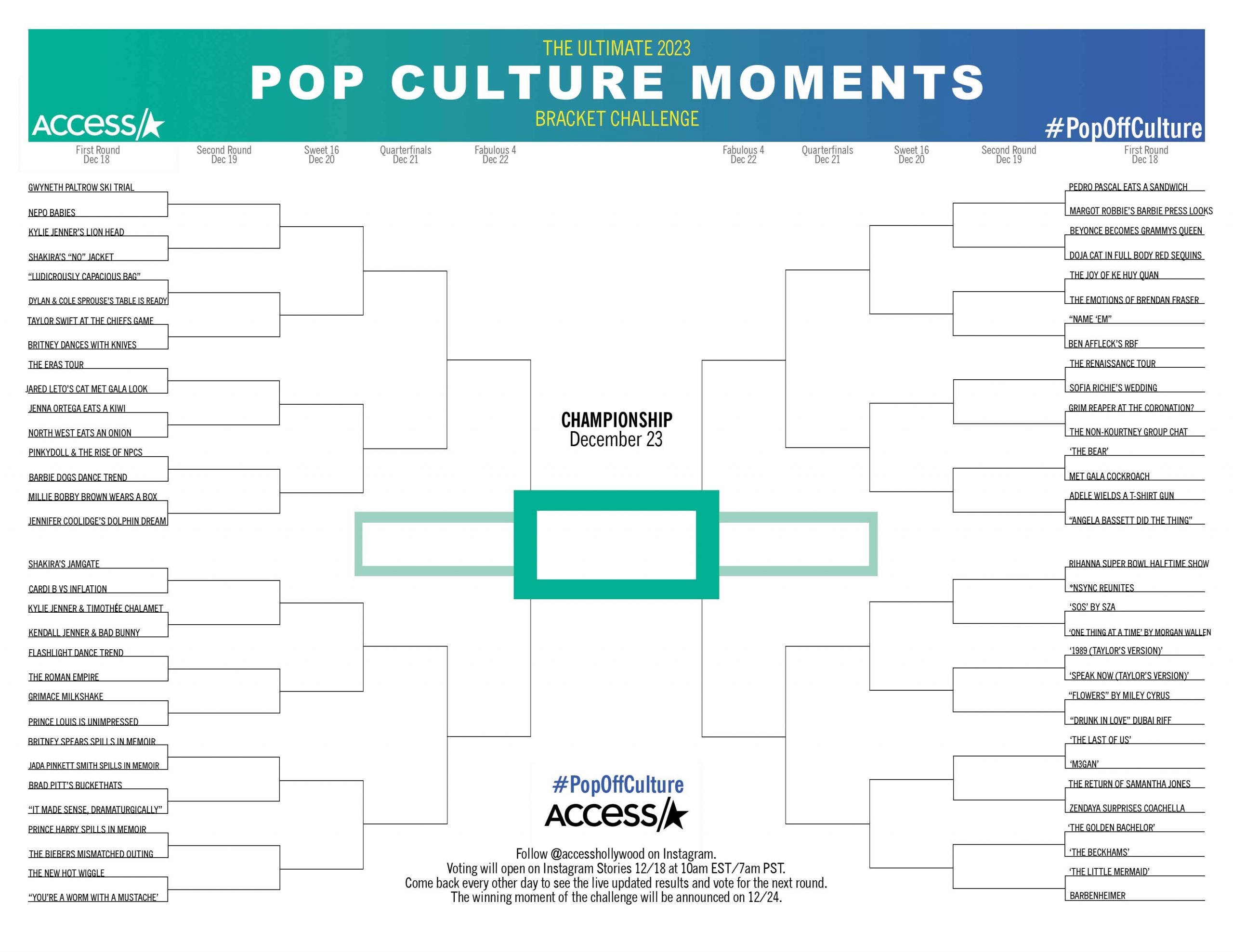2023 Pop Culture Moments Bracket