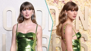 Taylor Swift Stuns In Green Glimmering Look At 2024 Golden Globe Awards