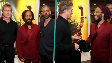 Brad Pitt Poses For Photos After Sneaking Into 'Bob Marley: One Love' Premiere