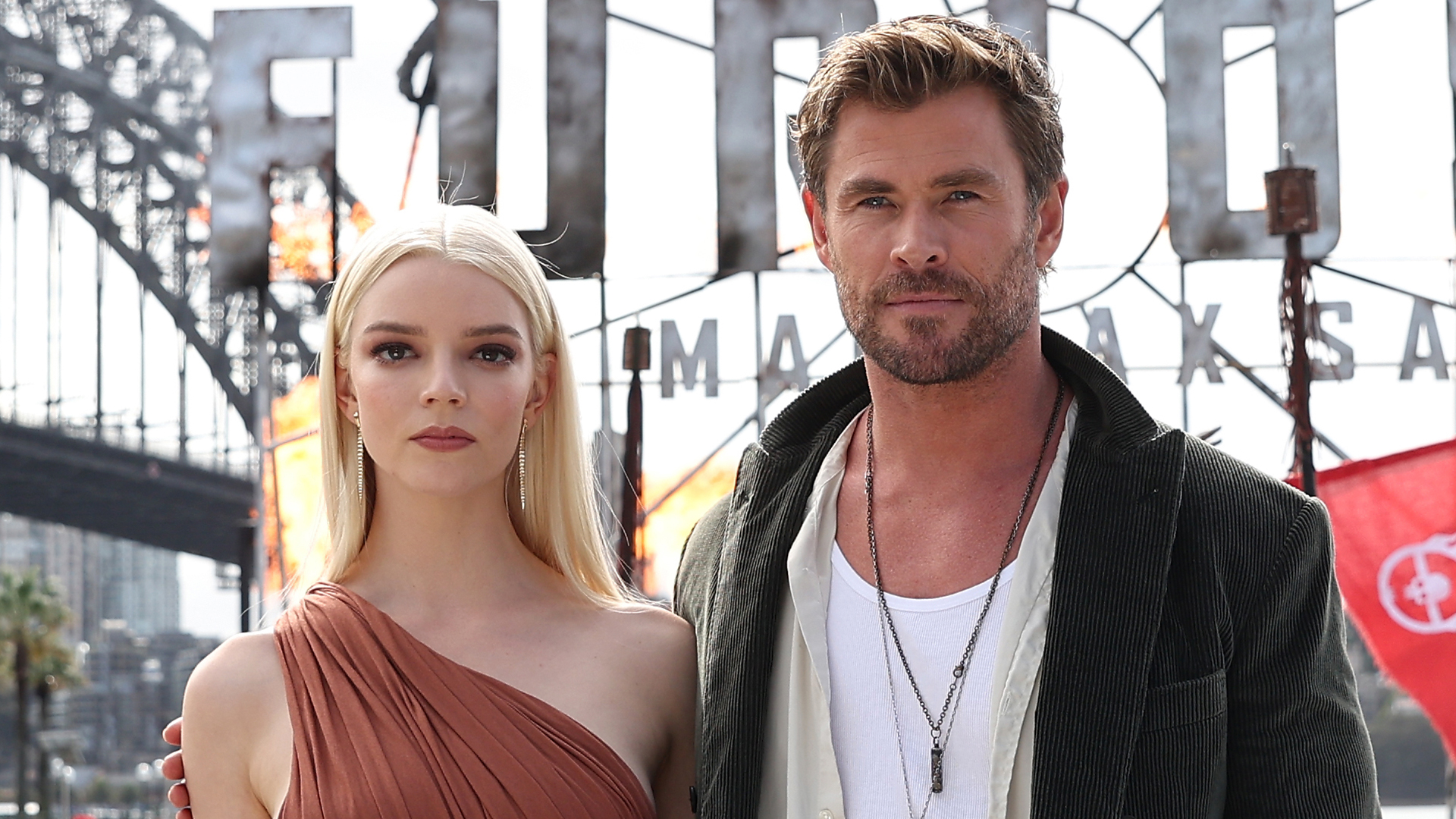 SYDNEY, AUSTRALIA - MAY 01: (L-R) Anya Taylor-Joy and Chris Hemsworth pose during the media call for "Furiosa: A Mad Max Saga" at the Overseas Passenger Terminal, Circular Quay on May 01, 2024 in Sydney, Australia. (Photo by Brendon Thorne/Getty Images)