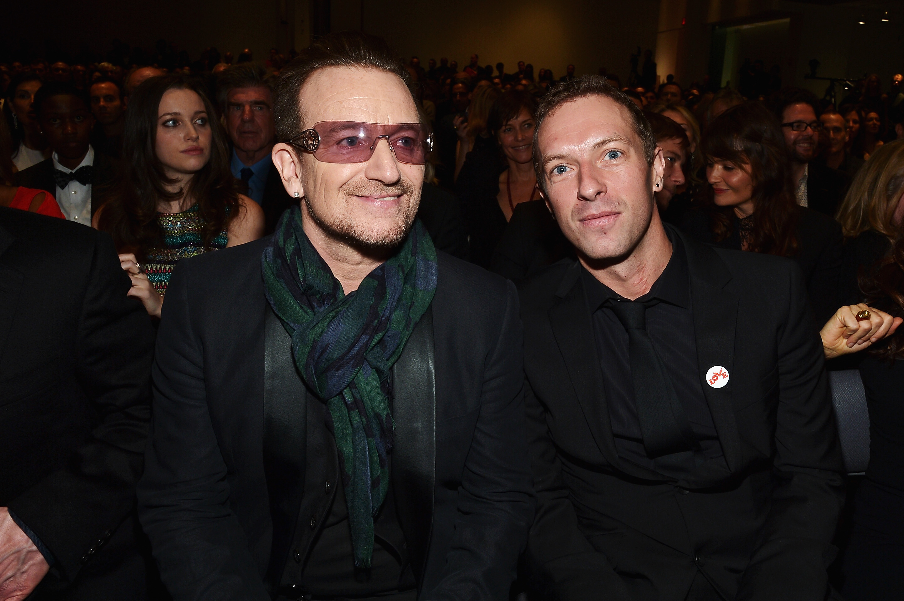 Bono and Chris Martin at Sotheby’s on November 23, 2013 in New York City