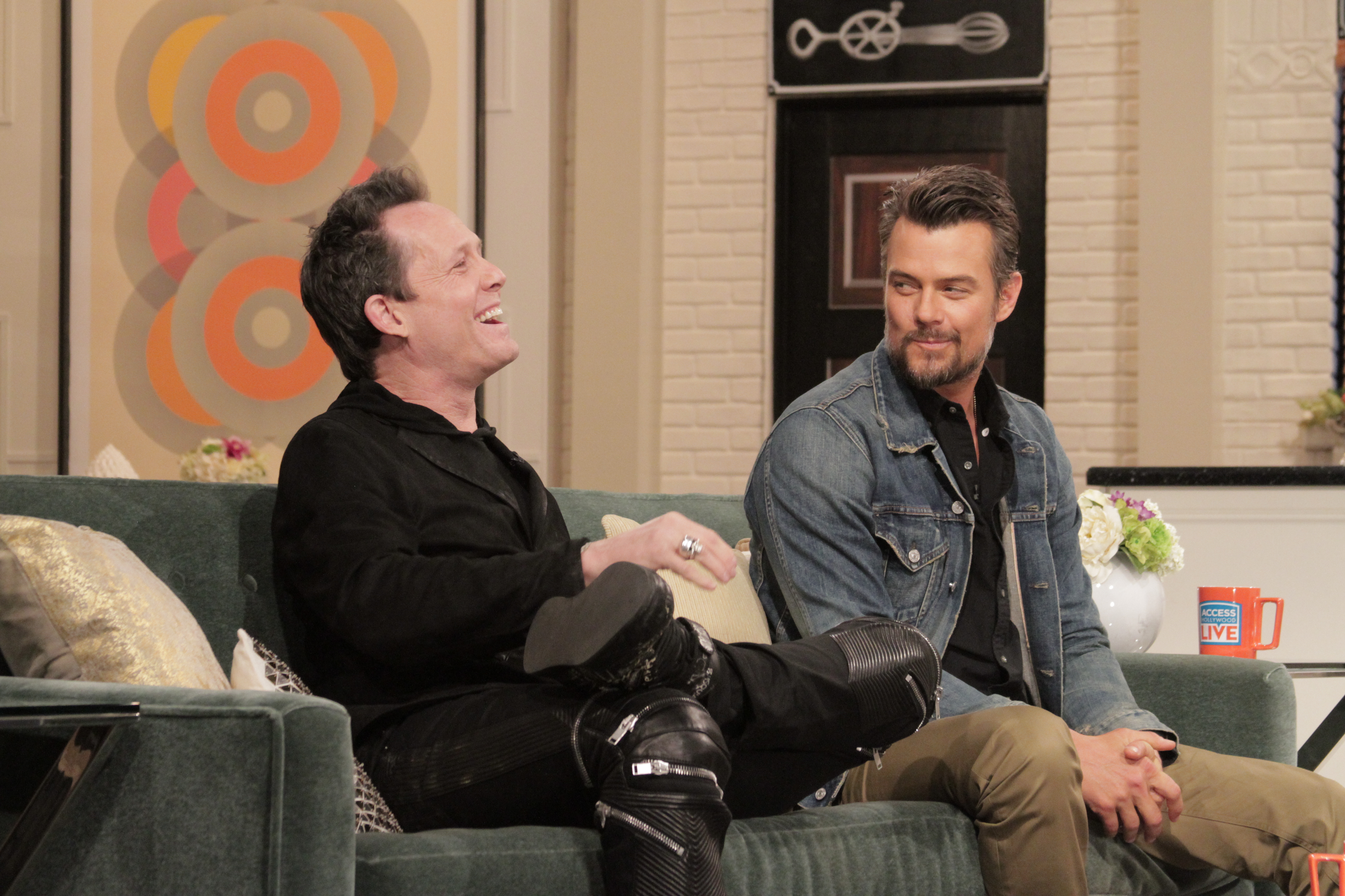 Dean Winters and Josh Duhamel on the set of Access Hollywood Live on February 18, 2015