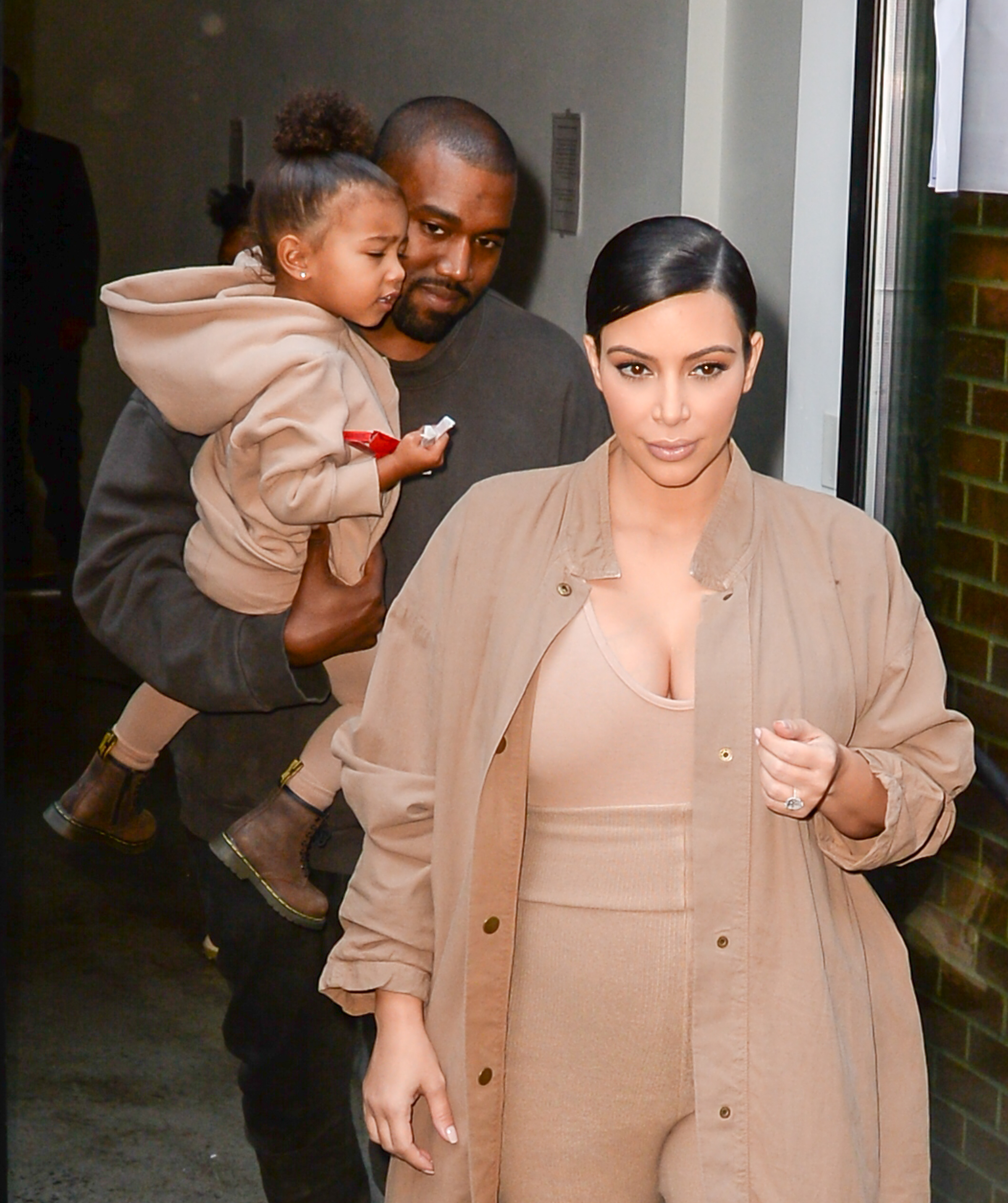 Kanye West and North West and Kim Kardashian are seen in Soho on September 16, 2015 in New York City